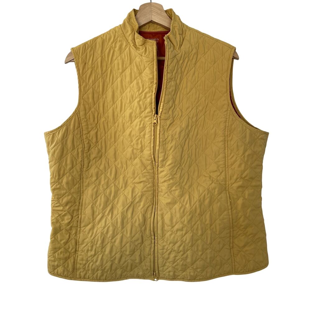 (R)elativity quilted vest yellow orange pockets full zip men's size XL flaws